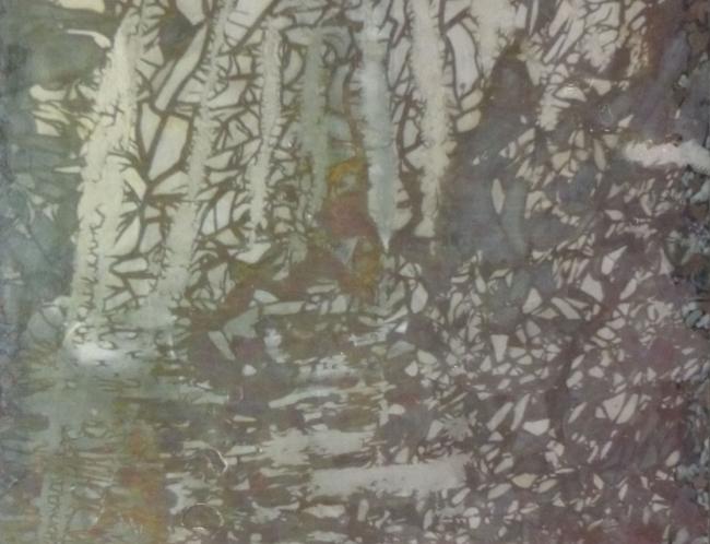 Eeva Kokki: Kulunut (Worn-out, 2025, pigment transfer and acrylic on board, 30 x 30 cm)