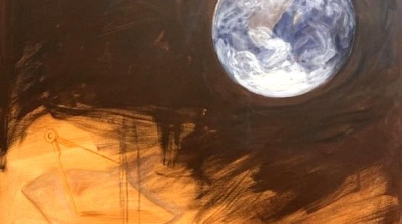 Annu Ahlström: Sininen planeettamme (Our Blue Planet, 2010, acrylic on canvas, 90 x 100 cm)