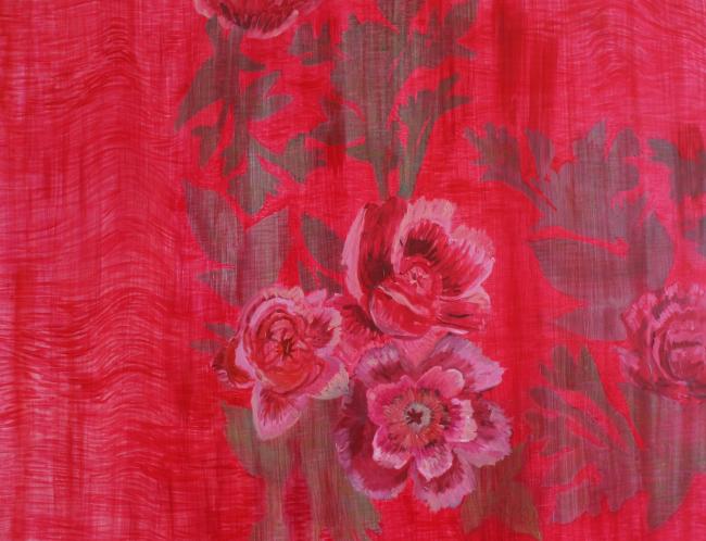 Hanna Räty: Ruusuhuivi (Scarf with roses, 2022, oil and beeswax on MDF board, 80 x 80 cm)