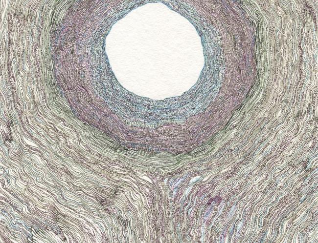 Seppo Alanissi: Mitä lähempää katsoin (2024, muste paperille, 24 x 17 cm)