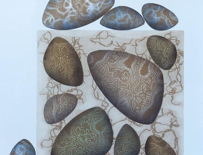 Susanna Suikkari: Kokoelma II (2025, monotypia, 55 x 55 cm)