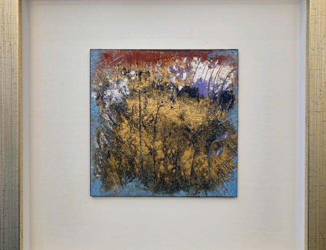 Jaro Palmu: Divine Colours. Fraktio. (2025, öljyväri ja väripigmentti levylle, 15 x 15 cm, kehystettynä 31 x 31 cm)