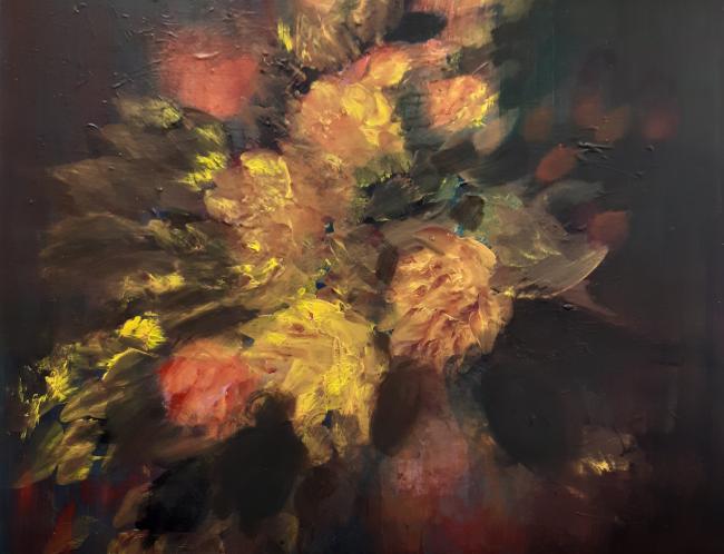 Tuula Aalto: Mieli kukkii XVIII (2026, akryyli, 80 x 80 cm)
