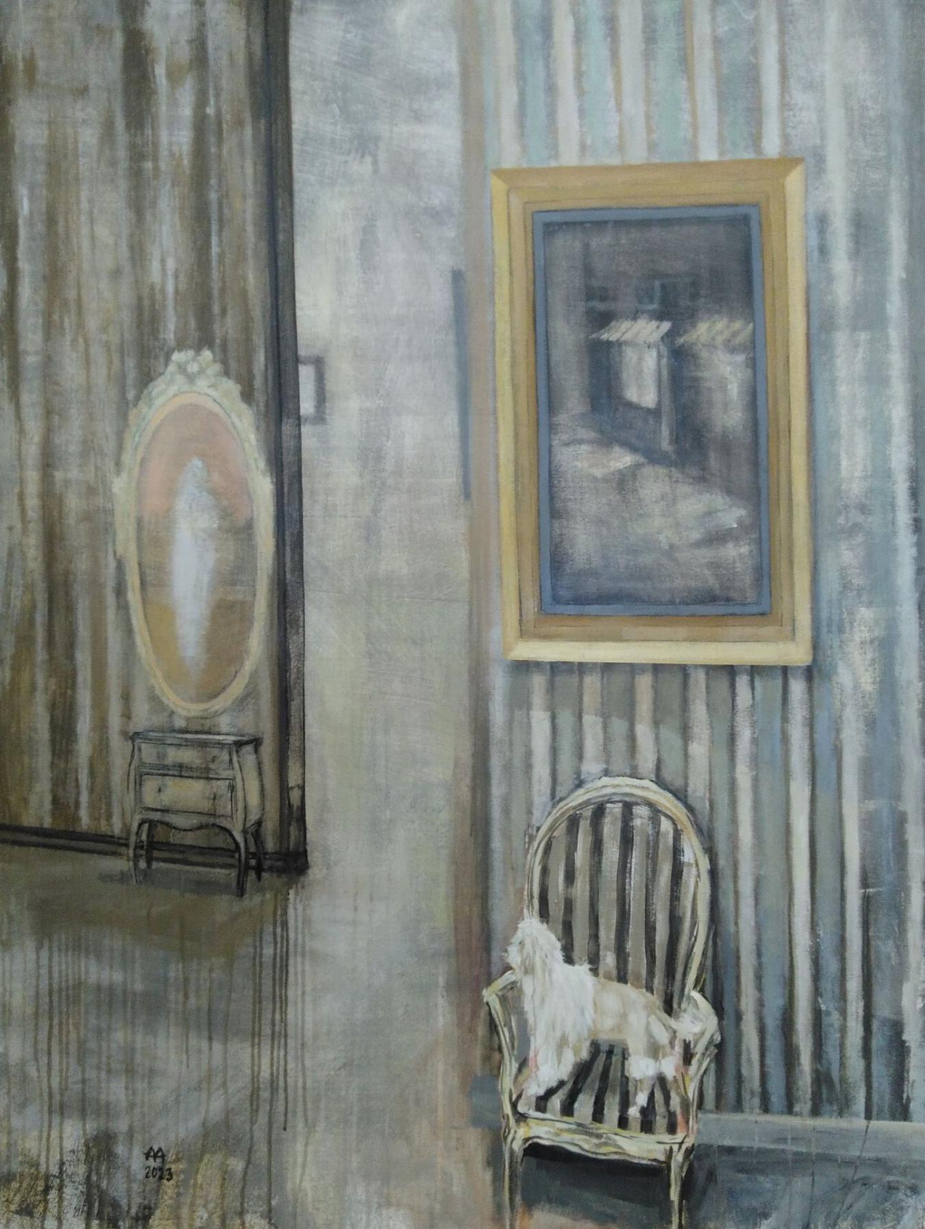 Antti Arkoma: Monet maailmat (2023, akryyli kankaalle, 130 x 100 cm)