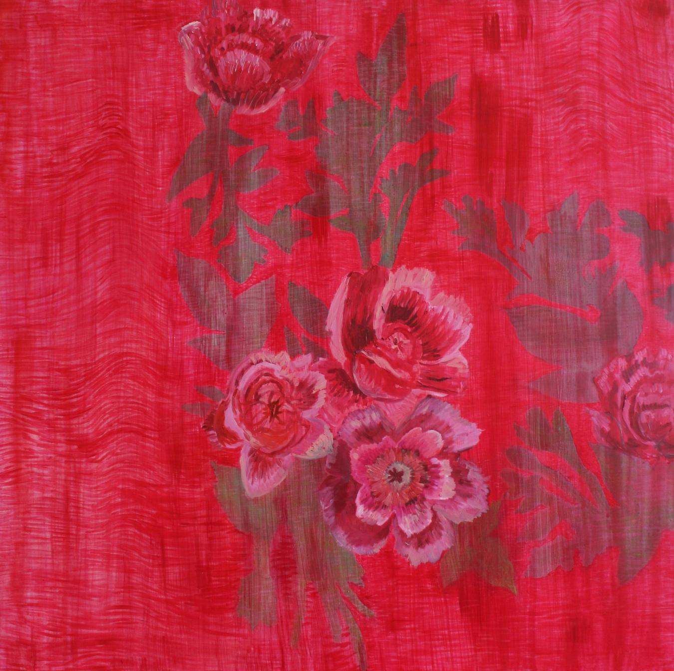 Hanna Räty: Ruusuhuivi (Scarf with roses, 2022, oil and beeswax on MDF board, 80 x 80 cm)