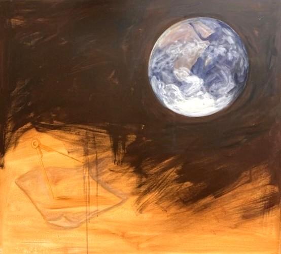 Annu Ahlström: Sininen planeettamme (2010, akryyli kankaalle, 90 x 100 cm) Annu Ahlström: Sininen planeettamme (2010, akryyli kankaalle, 90 x 100 cm)