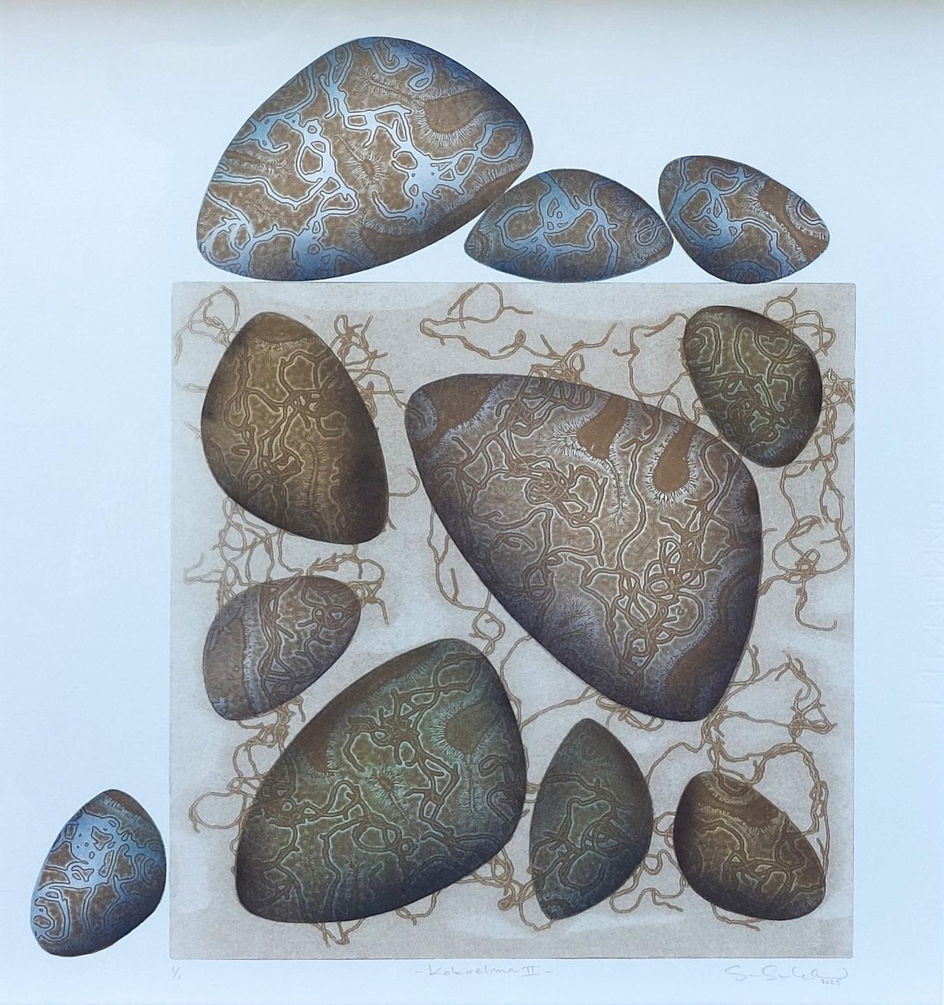 Susanna Suikkari: Kokoelma II (2025, monotypia, 55 x 55 cm)