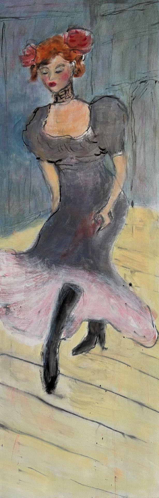 Tiina Sipilä: Askel eteen (2026, tussi ja akryyli kankaalle, 90 x 30 cm)