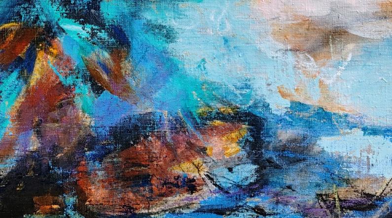 Leena Ristolainen: Whisper (detail, 2025, mixed media on canvas, 60 x 80 cm)