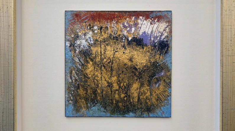 Jaro Palmu: Divine Colours. Fraktio. (Divine Colours. Fraction., 2025, oil and colour pigment on board, 15 x 15 cm, framed size 31 x 31 cm)