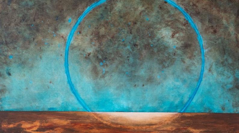 Olof Kangas: Celestial Mystery No 1. (2024, akryyli kankaalle, 100 x 100 cm)
